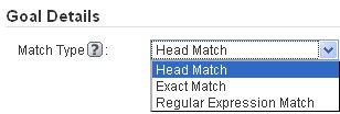 Goal details - head match, exact match, regular expression match